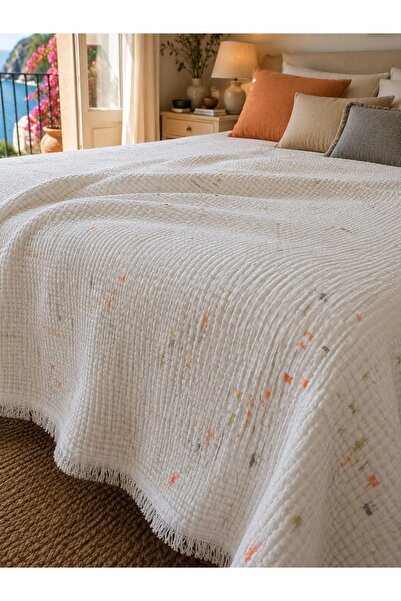 HB&Victory 100% Cotton 5 Layer Muslin Bedspread Double Size 220X230 cm Handma...