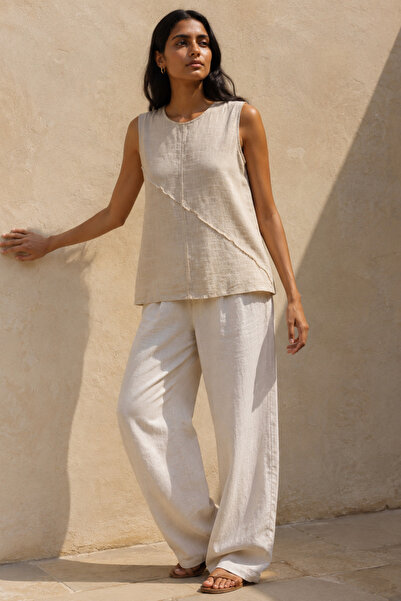 Ivoire Wear Stone Cross Stitch Detailed 100% Cotton Sleeveless Women's Blouse