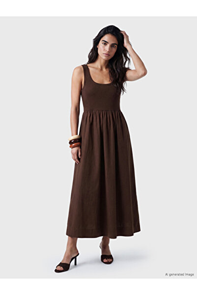 LC Waikiki Rmz Gi̇yi̇m Farkiyla U Roba Collar Striped Flared Dress