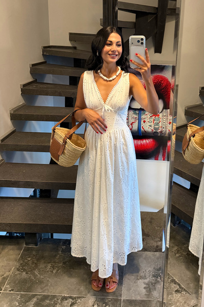 Seda Yalçın Atelier Beyaz Fisto Detaylı Bel Korsajlı Midi Elbise