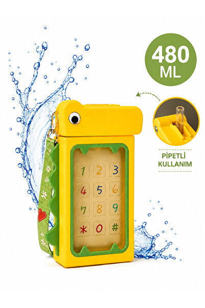 LUMY KIDS Dinazor Tasarımlı Suluk 480 Ml Bpa İçermez Askılı Çocuk Su Matarası...