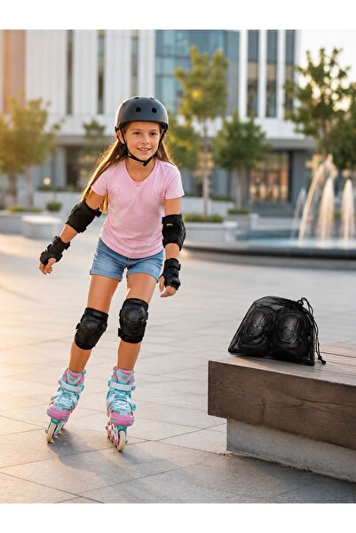 Lisinya Çocuk Kaykay Paten Scooter Bisiklet Koruyucu Dizlik Seti 2 Adet Siyah -