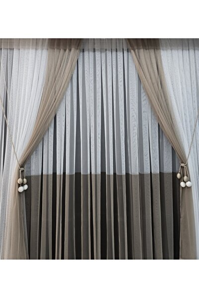Art Perde Tulle Curtain and Background Curtain Double Color 4 Ball Ornament G...