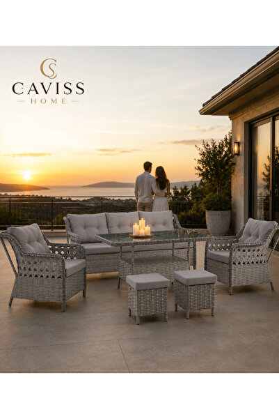 cavisshome CAVISS HOME Monaco Lüks Rattan Bahçe Oturma Grubu 5 Kişilik (3+1+1...