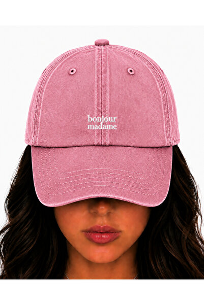 WeavedCo Bonjour Madame (Merhaba) White Embroidered Hat, Vintage Washed Baseb...