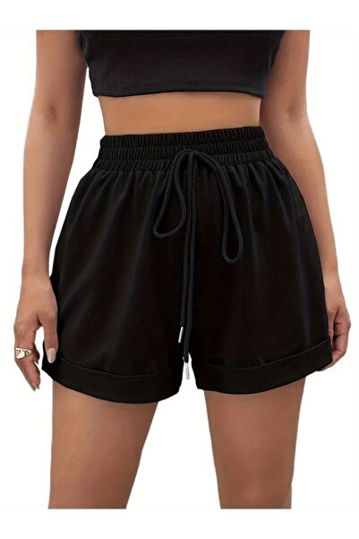 classy moda Black Elastic Waist Plus Size Shorts & Bermuda Shorts