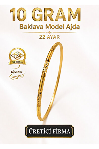 Aks Gold 22 Ayar TSE Belgeli (10 GRAM) Baklava Model Ajda Altın Bilezik İşçil...