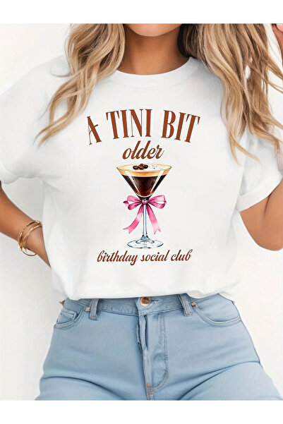212Wear تي شيرت نسائي بطبعة TINI BIT على شكل كأس مارتيني - بأكمام قصيرة، زي ح...