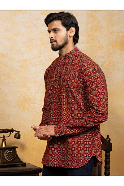 Devoiler Mens All-Over Printed Cotton Short Kurta