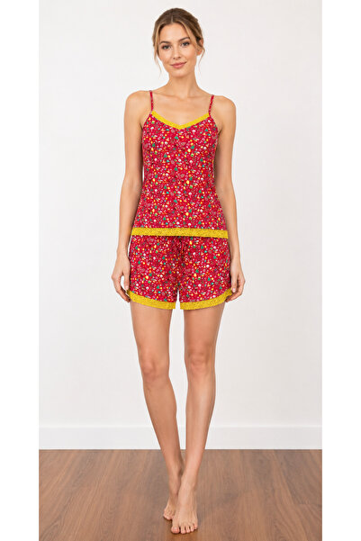 oncepetcom Women's Cotton Patterned Lace Top and Bottom Pajama Set