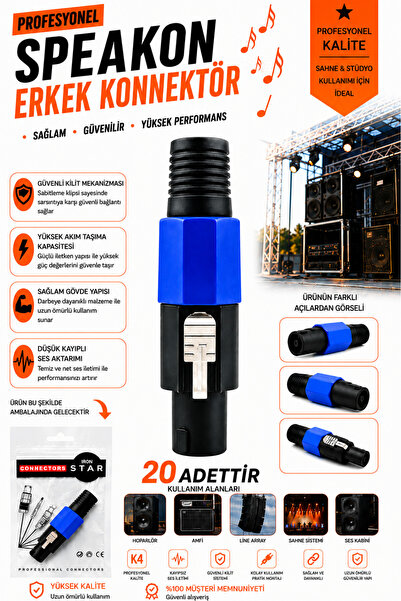 IRONSTAR 20 adet Speakon erkek konnektör / Hoparlör kablosu speakon / ses sis...