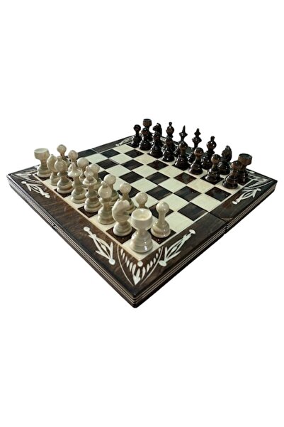 OEM Set de șah și table din lemn, lucrat manual, 32x32 cm, Maro cu alb