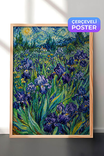 Zestia Pictură murală inspirată de Van Gogh, cu flori de iris, efect de pictu...