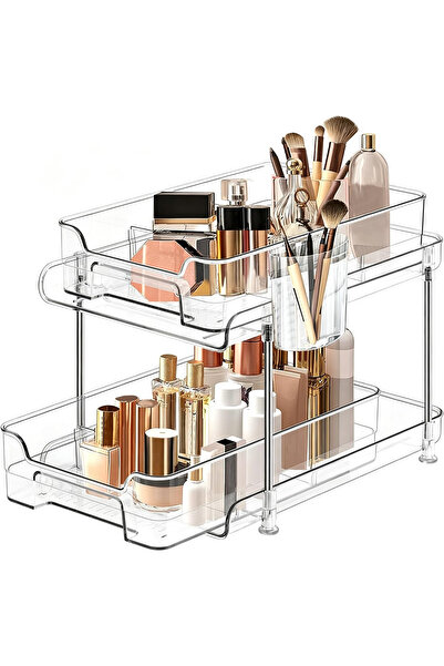 Pomefar 2-Tier Clear Slide-Out Cabinet Organizer, Multi-Functional Storage wi...