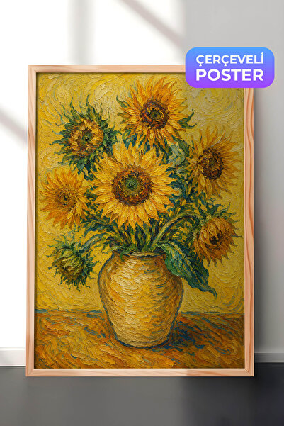 Zestia Van Gogh inspirisana slika na zidu sa vazom suncokreta, efekat uljane ...