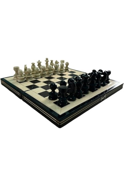 OEM Set de șah și table din lemn, lucrat manual, 26x26 cm, negru cu alb