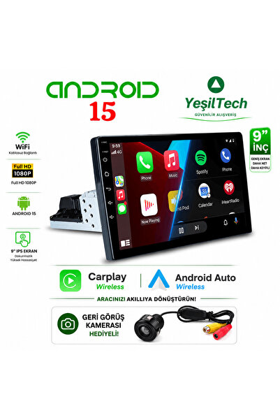 EXVOL ANDROİD MULTİMEDYA 2/32GB CARPLAYLİ TEYP 9 İNC AYARLANIR İNCE KASA IPS ...