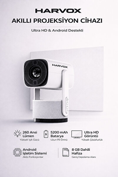 YMS ELEKTRONİK Bataryalı Projeksiyon Cihazı Taşınabilir 4K Destekli 1080P And...