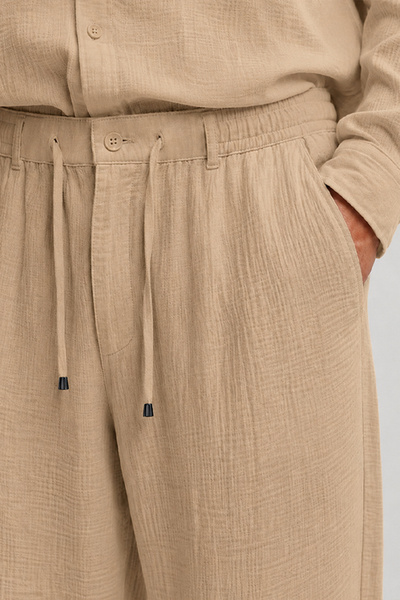 Etikmen Beige Regular Fit Muslin Trousers