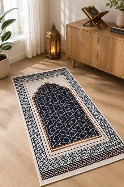HALISHOP Yumuşak Dokulu Kaymaz Taban Makinede Yıkanabilir Lüks Seccade Namazlık