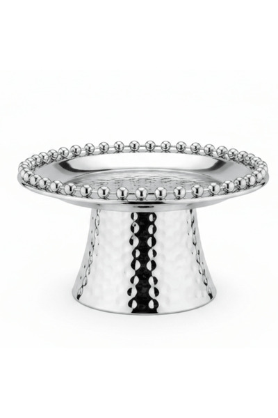AKDC Silver Metal Footed Round Candy & Dates Tray with Beaded Rim | Hammered ...