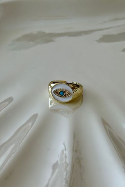 Trendy Butik Steel White Enamel Eye Model Pinky Finger Ring