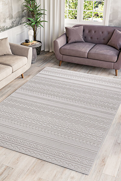 Evoris Bonnie BO1258W Krem Halı Loop Sisal Modern Desen Pamuk Taban Tozuyok S...