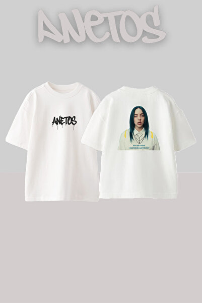 Anetos Бели овърсайз тениски с щампа Billie Eilish_13
