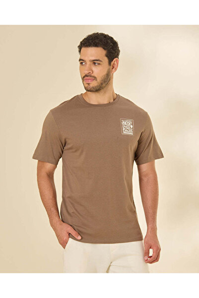 REDTAG Men Brown Graphic T Shirt