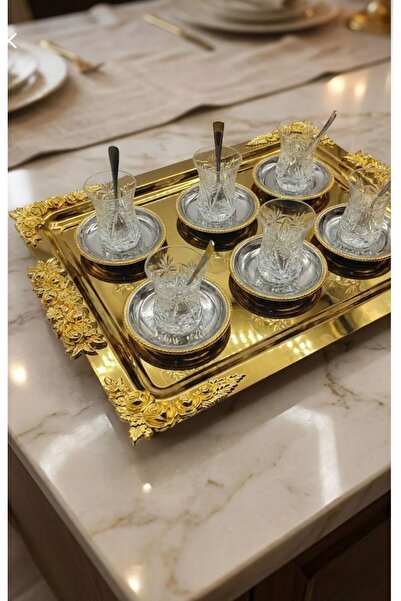 SEVA ÇELİK Gold Rectangular Decorated and Stand-Up (1 mm) Presentation Tray 3...