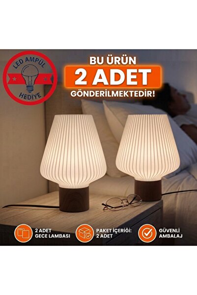 ProLaz 2'li Set Modern Gece Lambası Led Ampul Hediyeli Çift Başucu Lambası, Y...
