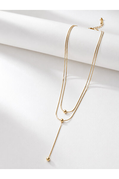 SOLÉORA COAST Çelik Çift Katmanlı Top Detaylı Y Kolye – Gold Renk