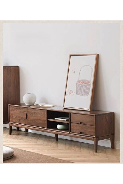 WoodenDecoration01 Aureon Masif Ahşap TV Ünitesi Koyu Ceviz