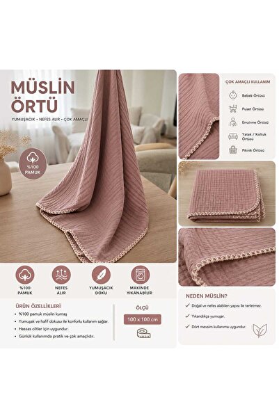 LUNARE 100% Cotton 4 Layer Muslin Baby Blanket 90X100 cm Blanket Stroller Cov...