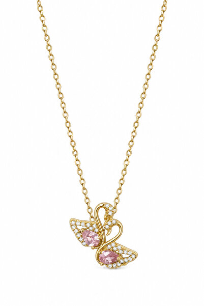Jack Ferrero Yellow Color Women's Necklace with Zircon Stone and Pink Detaile...