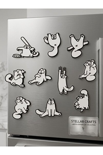 newsah Komik Kedi Magneti 10’lu Set | Dekoratif Buzdolabı Süsü