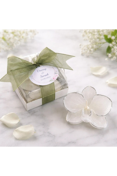 Hediyelik Mumlar Design By Ece Gümüş Kenarlı Orkide Mum | Kişiye Özel Nikah, ...