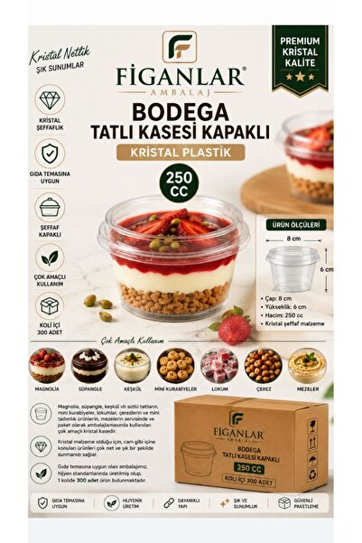 figanlar ambalaj Bodega Kapaklı Kristal Plastik Tatlı Kasesi 250 cc Şeffaf Ma...