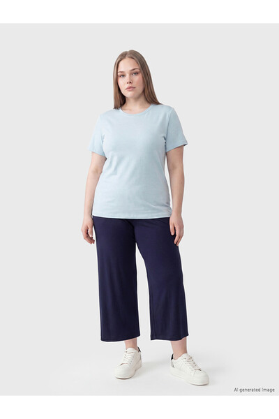 LC Waikiki Navy Blue Large Size Women's Capri Pants with Elastic Waist