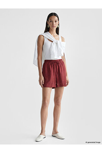 LC Waikiki Burgundy Women's Shorts with Elastic Waist