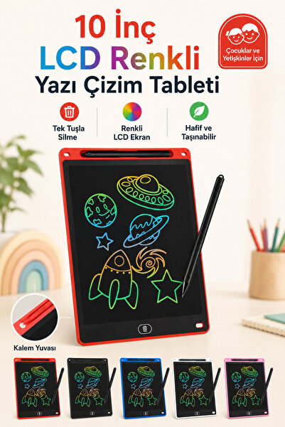 Arvital 10 İnç LCD Renkli Yazı Çizim Tableti Ekran Kilitli Kalemli Tek Tuş Si...