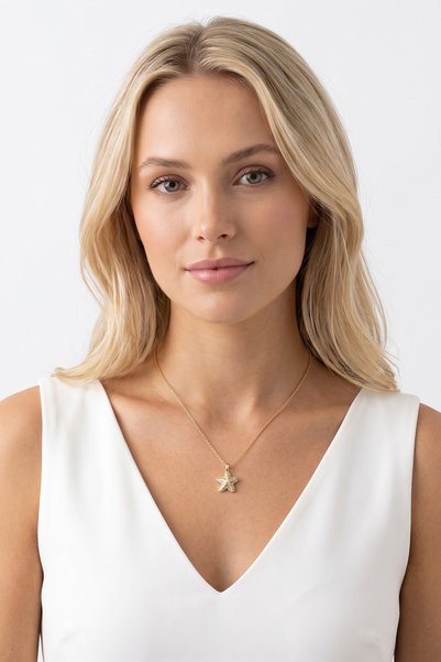 özgül takı ve tasarım Starfish Model Zircon Stone Gold Color Stainless Steel Women's Necklace