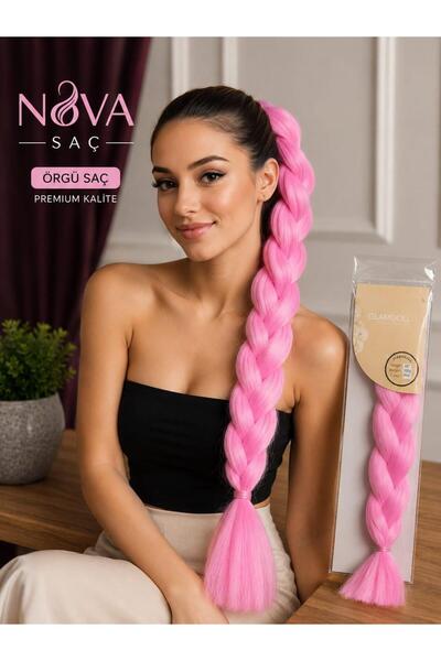 NOVA SAÇ Afrika Örgüsü Rasta ve Box için Fiber sentetik saç(pink2) şeker pembesi
