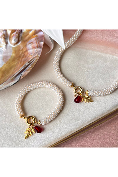 İNCİE Altın Uyumlu Sarmaşık Set (Nar ve Akasya Yaprağı Charm)
