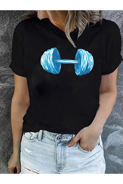 STITCHLY Women's Short Sleeve T-Shirt with Watercolor Dumbbell Print - Soft S...