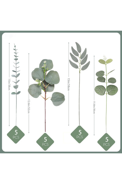 Choice 20pcs 0117-04 20pcs Artificial Mixed Eucalyptus Leaves Stems Silver Do...