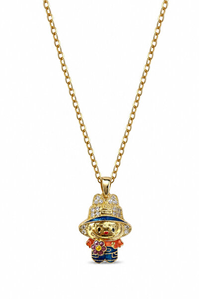 Jack Ferrero Yellow Tone Necklace with a Character Figure in a Hat and Colorf...
