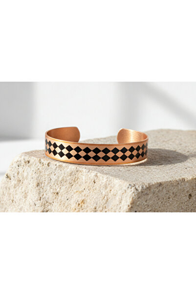 Erol Bakır Copper Black Diamond Motif Adjustable Clamp Bracelet