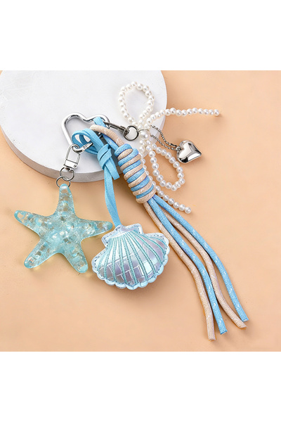 choice2 blue Pretty Mermaid Starfish Shell Keychain Key Ring Women Girls Hand...