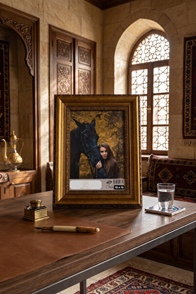 Asya Çerçeve İhtişam Serisi 10 x 15 Varaklı Altın Fotoğraf Çerçevesi Camlı De...
